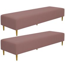 Kit 02 Puffs Decorativo Sala de Estar Bali W01 Pés Palito 170x60cm Suede Rosê - Lyam Decor