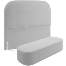 Cabeceira Cama Box Casal 140cm Lanna com Puff Recamier Doha W01  Bouclê Cinza - Lyam Decor