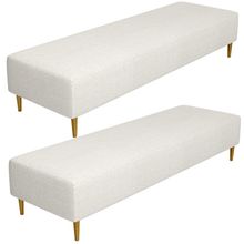 Kit 02 Puffs Decorativo Sala de Estar Bali W01 Pés Palito 210x60cm Linho Champagne - Lyam Decor