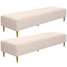 Kit 02 Puffs Decorativo Sala de Estar Bali W01 Pés Palito 190x60cm Suede Bege  - Lyam Decor