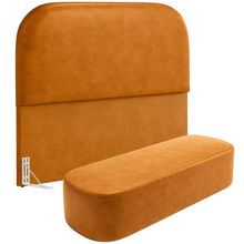 Cabeceira Cama Box Casal 140cm Lanna com Puff Recamier Doha W01 Couríssimo Whisky - Lyam Decor