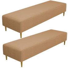 Kit 02 Puffs Decorativo Sala de Estar Bali W01 Pés Palito 190x60cm Bouclê Mostarda - Lyam Decor