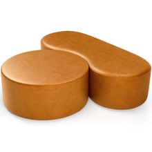 Kit Puff Redondo Lola e Puff Recamier Orgânico Orbit W01 Couríssimo Whisky - Lyam Decor