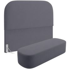 Cabeceira Cama Box King 195cm Lanna com Puff Recamier Doha W01  Suede Cinza - Lyam Decor