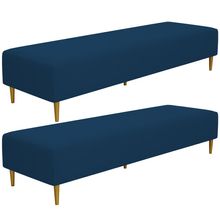 Kit 02 Puffs Decorativo Sala de Estar Bali W01 Pés Palito 190x60cm Suede Azul Marinho - Lyam Decor