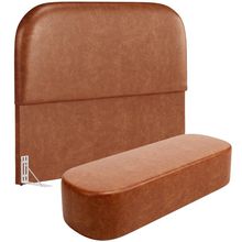 Cabeceira Cama Box Casal 140cm Lanna com Puff Recamier Doha W01 Couríssimo Camel - Lyam Decor
