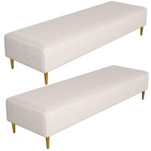 Kit 02 Puffs Decorativo Sala de Estar Bali W01 Pés Palito 170x60cm Linho Cru - Lyam Decor