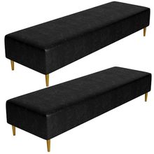 Kit 02 Puffs Decorativo Sala de Estar Bali W01 Pés Palito 190x60cm Couríssimo Preto - Lyam Decor