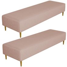 Kit 02 Puffs Decorativo Sala de Estar Bali W01 Pés Palito 170x60cm Linho Rosê - Lyam Decor