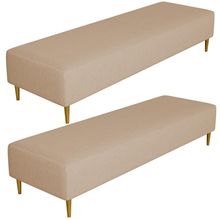 Kit 02 Puffs Decorativo Sala de Estar Bali W01 Pés Palito 170x60cm Linho Bege Escuro - Lyam Decor