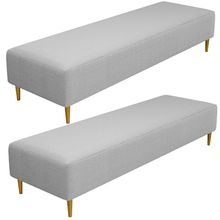 Kit 02 Puffs Decorativo Sala de Estar Bali W01 Pés Palito 190x60cm Bouclê Cinza - Lyam Decor