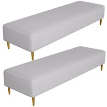 Kit 02 Puffs Decorativo Sala de Estar Bali W01 Pés Palito 170x60cm Linho Cinza - Lyam Decor