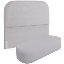 Cabeceira Cama Box Queen 160cm Lanna com Puff Recamier Doha W01  Linho Cinza - Lyam Decor