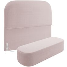 Cabeceira Cama Box King 195cm Lanna com Puff Recamier Doha W01  Bouclê Rosê - Lyam Decor
