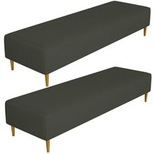 Kit 02 Puffs Decorativo Sala de Estar Bali W01 Pés Palito 190x60cm Linho Verde Musgo - Lyam Decor