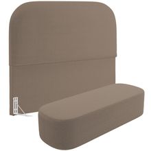 Cabeceira Cama Box Queen 160cm Lanna com Puff Recamier Doha W01  Bouclê Bege - Lyam Decor