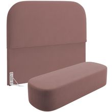 Cabeceira Cama Box Casal 140cm Lanna com Puff Recamier Doha W01  Suede Rosê - Lyam Decor