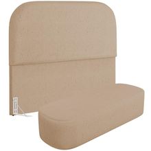 Cabeceira Cama Box King 195cm Lanna com Puff Recamier Doha W01  Linho Bege Escuro - Lyam Decor