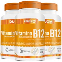 KIT 3 VITAMINA B12 METILCOBALAMINA ALTO TEOR 1 CÁPSULA AO DIA 60 CÁP VEGETARIANAS CADA – TOTAL: 180 – DUOM