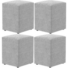 Kit 04 Puffs Quadrado L02 Decorativo Bouclê Cinza - Lyam Decor