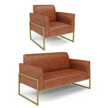 Sofá Namoradeira com Poltrona Base Industrial Alta Dourado Marisa Corano D03 - D'Rossi
