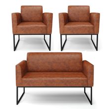 Sofá Namoradeira com 2 Poltronas Base Industrial Preto Marisa Corano D03 - D&#039Rossi