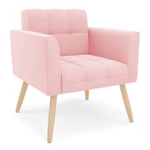 Poltrona Elisa Suede Rosa Bebê Pés Palito Natural - D&#039Rossi