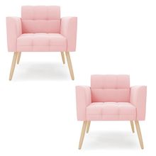 Kit 2 Poltronas Elisa Suede Rosa Bebê Pés Palito Natural - D&#039Rossi