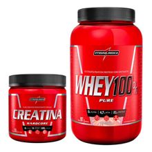 Whey 100% Pure 907g Pote Creatina 300g Integral Médica Sabor Morango