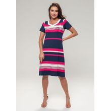 Vestido Pau a Pique Listrado Azul Marinho e Pink