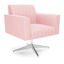 Poltrona Giratória Viena Gomada Suede Rosa Bebê Base Cromada - D&#039Rossi