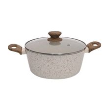 Panela Caçarola Aluminio Cerâmica Antiaderente 24cm Mimo Style Linha Mármol Cook Fundo Triplo Indução 3,8 Litros Com Tampa De Vidro
