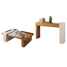 Conjunto Decorativo Aparador e Mesa de Centro com Espelho Sala de Estar Riad Cinamomo/OffWhite G26 - Gran Belo