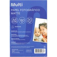 Papel Fotográfico Matte 10X15Cm 180G 20 Folhas Multilaser Pe047