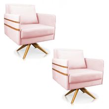 Kit 02 Poltronas Giratória Mari Suede Rosa Bebê Base de Madeira MA30 - D'Rossi