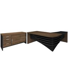Kit Mesa Para Escritório Diretor LE 200x180 E Balcão Atria Executiva A02 Charuto Preto - Lyam Decor