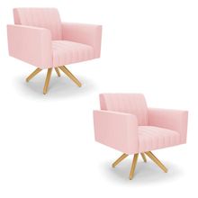 Kit 2 Poltronas Giratória Viena Gomada Suede Rosa Bebê Base de Madeira MA30 - D&#039Rossi