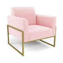 Poltrona Base Industrial Alta Dourado Marisa Suede Rosa Bebê D03 - D'Rossi