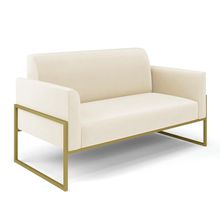 Sofá Namoradeira Base Industrial Alta Dourado Marisa Veludo D03 - D'Rossi