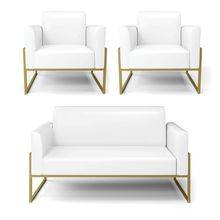 Sofá Namoradeira com 2 Poltronas Base Industrial Alta Dourado Marisa Corano Branco D03 - D&#039Rossi