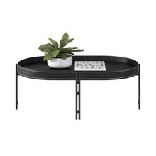 Mesa de Centro Decorativo Grimaldi Base Aço com Detalhe em Couro Preto G77 - Gran Belo