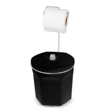 Porta Papel Higiênico com Lixeira Preta 6L Suporte Cromado - Kit com 2 unidades