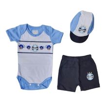 Conjunto Bebê Grêmio Body Shorts e Boné Oficial