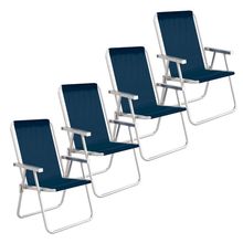 Kit 4 Cadeira Praia Alta Alumínio Conforto 120 kg Azul Mor