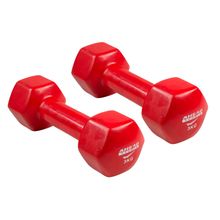 PAR DE HALTER SEXTAVADO EM VINIL AHEAD SPORTS 3KG VERMELHO