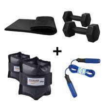 Kit Colchonete+ Caneleira 2kg + Corda + Halter 2kg Preto  Ahead Sports