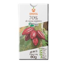 Chocolate 70% Cacau com Açúcar Demerara Orgânico Onveg 80g