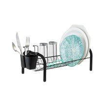 Escorredor de Louça Preto 12 Pratos Suporte 05 Copos Porta Talher Plástico Cozinha Secador