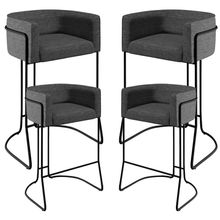 Kit 04 Banquetas Decorativas Fixa Base de Aço Preto Betina D02 Linho Cinza C-416 - Lyam Decor