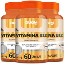 KIT 3 VITAMINA B12 CIANOCOBALAMINA 1 CÁPSULA AO DIA 60 CAPS CADA - TOTAL: 180 CÁPSLAS - DUOM